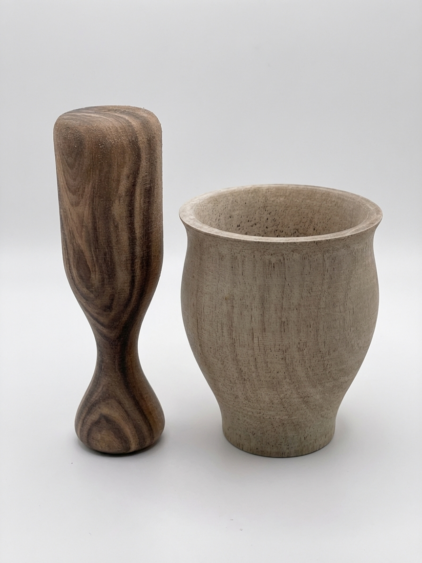 Wooden mortar and pestle