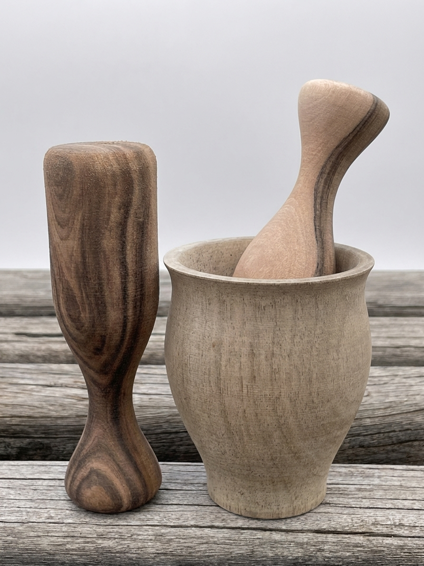 Wooden mortar and pestle
