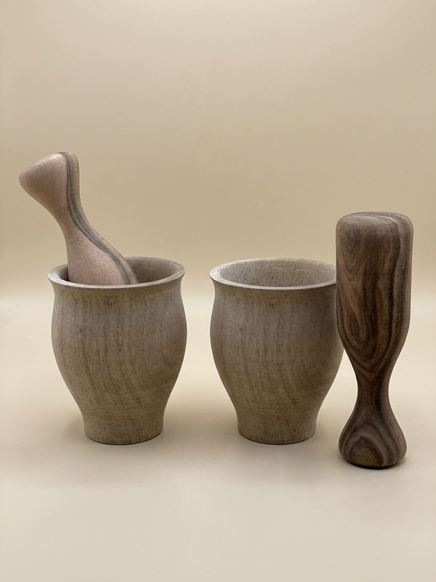 Wooden mortar and pestle