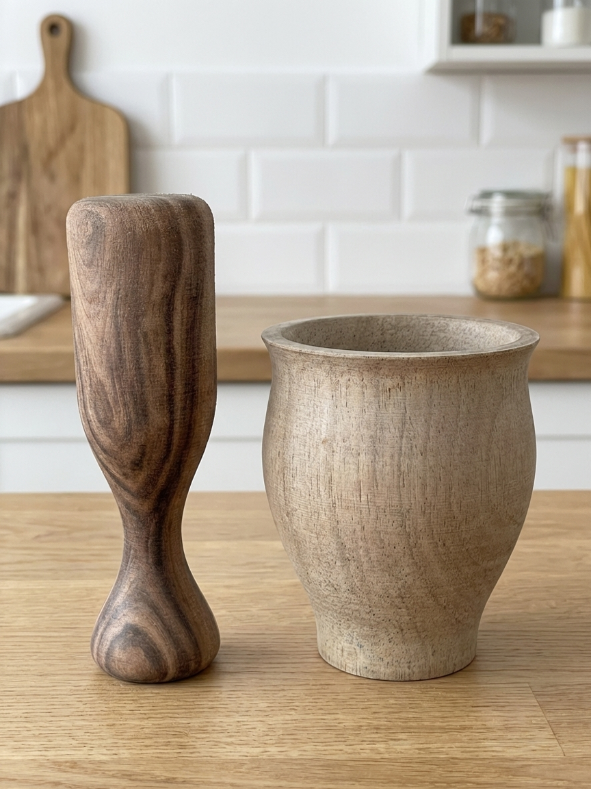 Wooden mortar and pestle